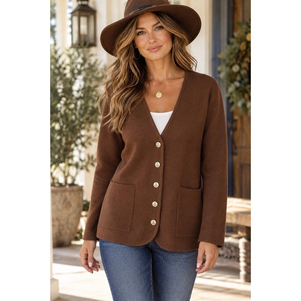 J.Crew brown Marino Wool Blend Nautical Anchor Buttons Cardigan Size XS Preppy